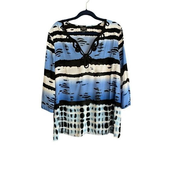 Nicole by Nicole Miller Tops - Women's Nicole Miller Blue, Black, White Blouse Top, Size XL 3/4 Sleeves *
